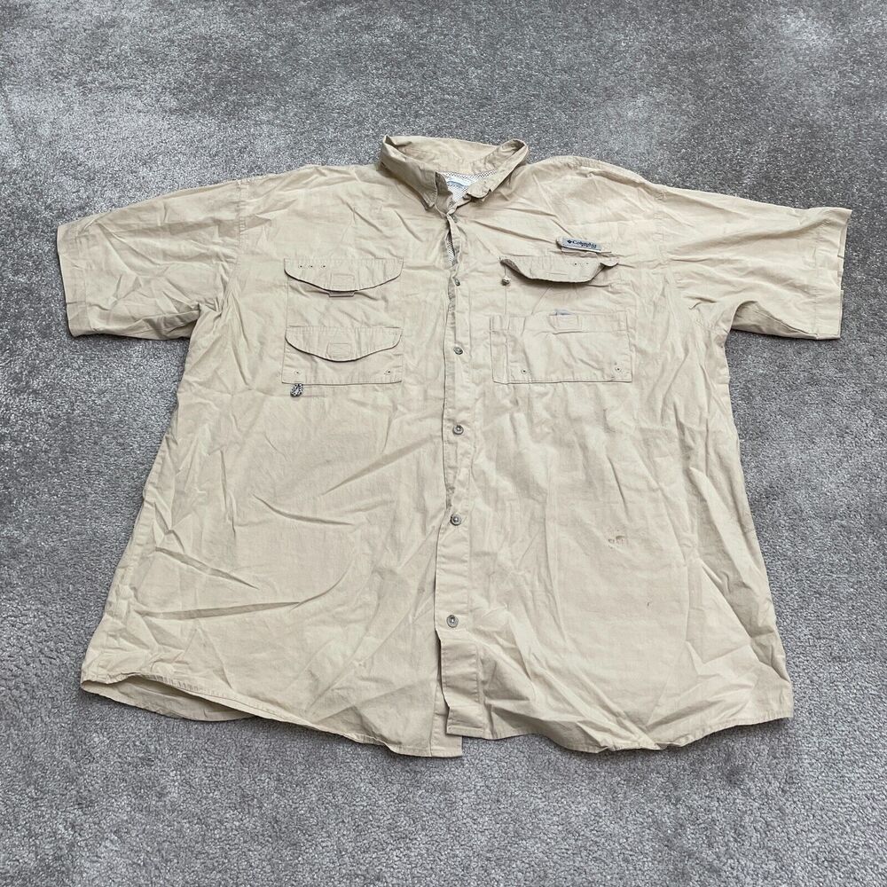 Columbia PFG Bonehead Shirt Mens XL Nude Brown Short Sleeve Button Down Casual